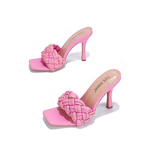 Cape Robbin Tilio Sexy Stiletto High Heels for Women, Square Open Toe Shoes Heels - Pink Size 10
