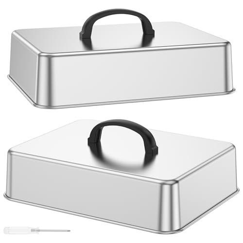 Lot de 2 cloches de barbecue rectangulaires en acier inoxydable pour barbecue, steak, teppanyaki, intérieur et extérieur, 28,5 x 22 x 10,5 cm