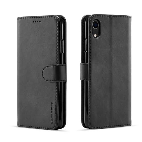 Coque arrière iPhone XR avec fentes cartes étui portefeuille simili cuir noir