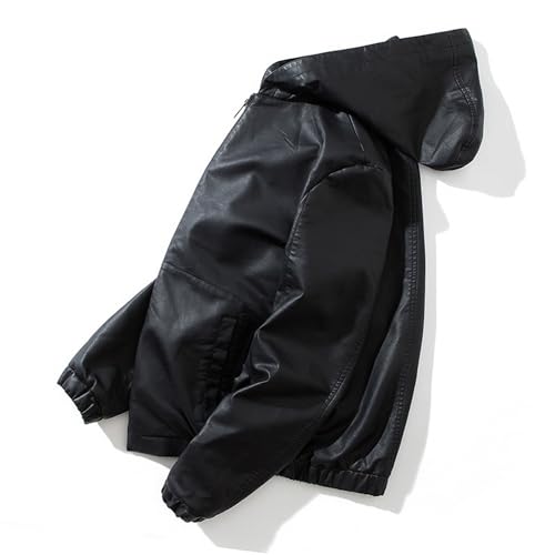 Manteau à capuche décontracté en polyuréthane avec fermeture éclair robuste noir