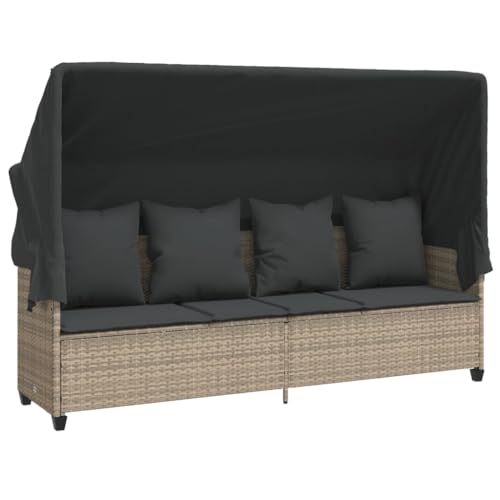 Tomostar Canapé de Jardin, Canapé Lit Banquette de Jardin Meuble de Patio avec auvent et Coussins Gris Clair résine tressée