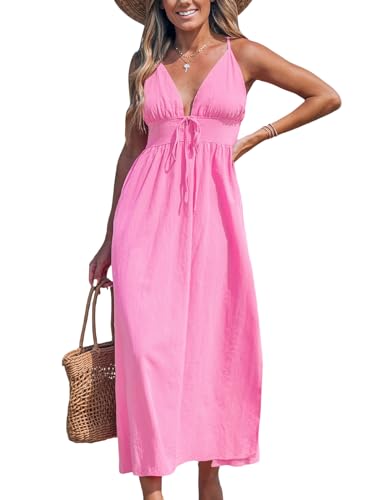 Image of CUPSHE Women's Maxi Dress Plunging V Neck Front Tie Sleeveless Slit A Line Casual Summer Dress