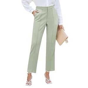 GRAPENT Dress Pants Women High Waisted Work Pants Dressy Casual Straight Leg Elastic Waist Cropped Trousers Ankle Slacks
