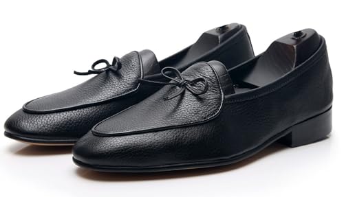 Santimon Men's Dress Shoes Belgian Loafers Leather Bow-Tie Slip On Penny Loafers Shoes Formal Business Casual Prom Wedding Tuxedo Shoes for Men