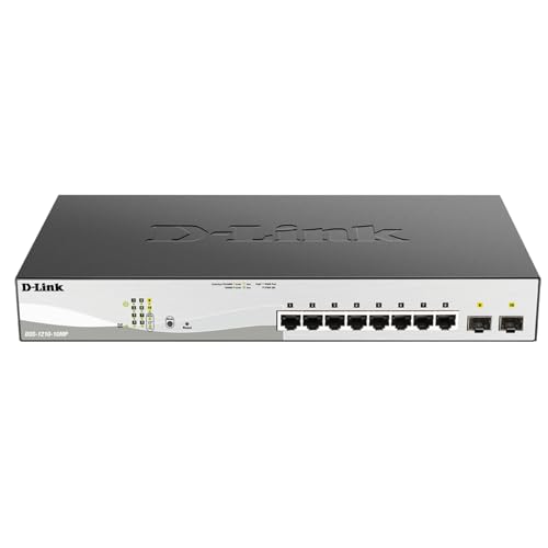 Image of D-Link 10-Port Gigabit Smart Managed PoE+ Switch | 8 PoE+ Ports (130W) + 2 SFP Ports | L2+ | VLANs | Web Managed | Surveillance Mode | Desktop or Rackmount | Fanless | NDAA Compliant DGS-1210-10MP