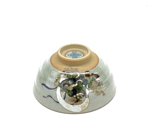 百華園 Kutani japanese porcelain【ricebowl】 Fujin-Raijin feat.decorated base