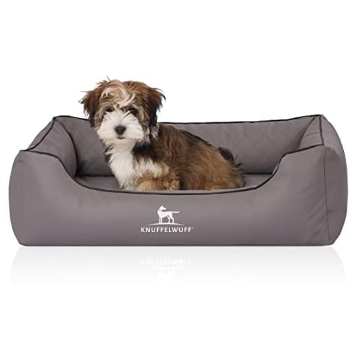 Knuffelwuff orthopädisches Hundebett Madison aus Kunstleder Hundekorb Hundesofa Hundekissen Hundekörbchen waschbar Grau M-L 85 x 63cm