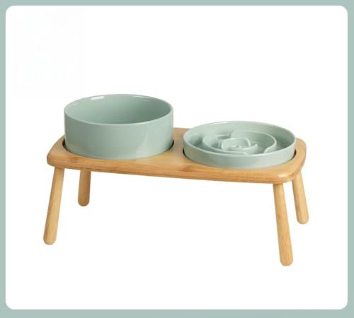 Nanyer 陶器 早食い防止 食器 【独自の凹凸設計】犬 はや食い防止食器 飲み込み防止 吐き戻し防止 スタンド付きボウル 犬 えさ皿 犬食器 ペット食器 お手入れ簡単 餌入れ ボウル ペット用品 ペットの健康管理 安定感 洗いやすい (15.5cmダブ