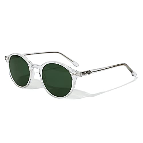 TIJN Polarized Colored Sunglasses for Womens Mens,Retro Small Round Frame,UV400 Protection Tinted Lens Sunnies(Clear+Green)