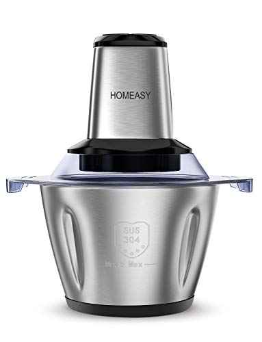 Homeasy Meat Grinder, Food Processor 2.5L Stainless Steel Food Chopper for Meat, Vegetables, Fruits and Nuts, Stainless Steel Bowl and 4 Sharp Blades, 500W