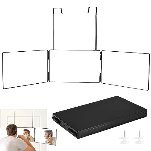 TOPEV 3 Way Mirror,360 Mirror Self Cut Hair with Telescoping Hooks,Portable Adjustable Trifold Mirror,Bathroom Mirror for Hair Cutting,Hair Braiding,Hair Colouring,Shaving,Make Up