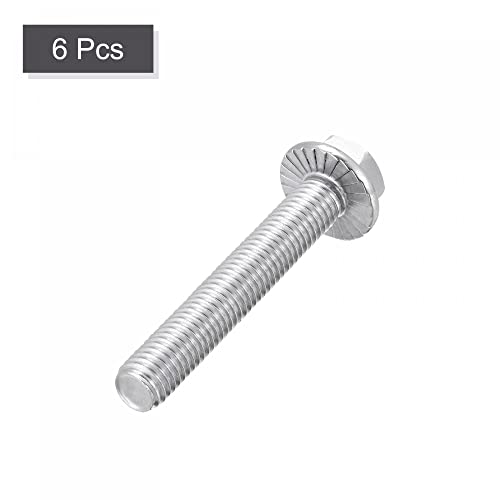 Image of uxcell M10x60mm Hex Serrated Flange Bolts Screws Metric Thread 304 Stainless Steel 6pcs
