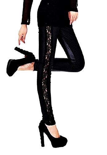 Leggins donna - ragazza ecopelle - pizzo laterale