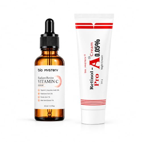Image of Retinol Pro Night Cream 0.05% Vitamin A with Radiant Revive Vitamin-C Face Serum Combo | Anti-Aging Moisturizer for Fine Lines, Dark Spots & Uneven Skin Tone | Day & Night Skincare Set