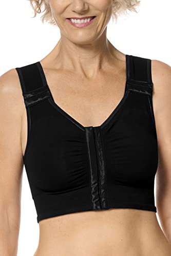 Amoena Lymph Flow Long Wire Free Front Closure Compression Bra - Black - Large - Supports/Stimulates Lymp Flow