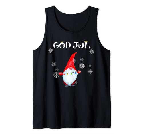 Dios Jul Escandinavo Sueco Feliz Navidad Luces Gnomo Camiseta sin Mangas