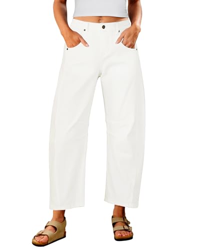 Utyful High Waisted Stretch Jeans for Women Wide Leg Pants Woman White Denim Jeans for Women Jean Outfits Womens Wide Leg Jeans Womens Baggy Cream White Size Small US Size 4 to Size 6