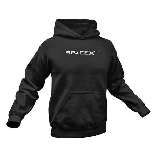 Fable & Forge SpaceX Hoodie - Elon Musk Hoodie - SpaceX Merchandise - Space X Hoodie Men Space Hoodies for Men and Women - Cotton Blend (US, Alpha, Large, Regular, Regular, Black)