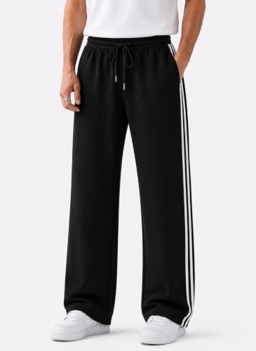 Image of ENDEAVOUR WEAR Men's Baggy Striped Relaxed Oversized Fit Track Pants | Cotton Rich Fabric | Straight Loose Fit Non-Cuffed | Gym, Streetwear & Casual Comfort Track Pants Lounge Pants