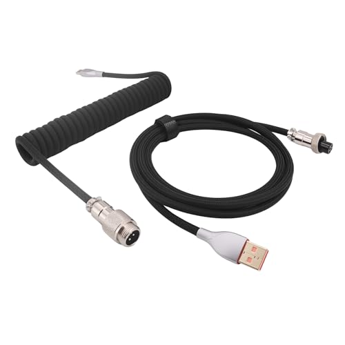 Spiral Tastaturkabel, Coiled Cable USB C Keyboard Cable, USB-A(PC) auf USB-C(Tastatur), Geflochtenes Coiled Kabel für Gaming Tastatur mit GX12 Abnehmbarem Metall Luftfahrtstecker