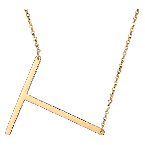 YOMXL Sideways Large Initial Necklace Gold Big Letter Script Name Stainless Steel Pendant Necklace for Women Gift