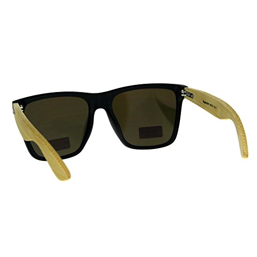 Real Bamboo Wood Temple Sunglasses Square Matted Black Frame Unisex3