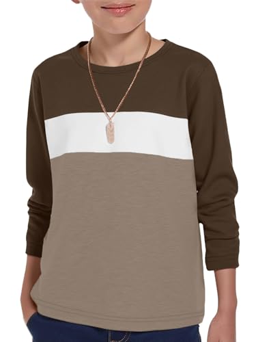 Image of ZDC Kids Boys Long Sleeve T-Shirts Color Block Crewneck Fashion Basic Tee Tops 5-14 Years