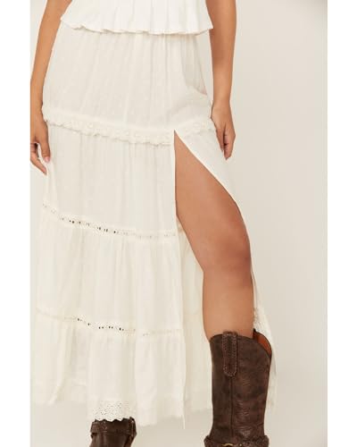 Angie Women's Swiss Dot Maxi Skirt with Eyelets and High Slit2