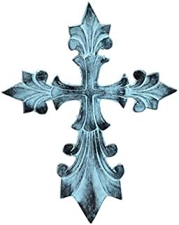 PURESTORY 8 Inch Decorative Wall Cross Metal Decorations For Home.Religious Metal Hanging Cross Wall Decor.Metal Cross Wall Decor Art for Home - Antique Rustic Blue