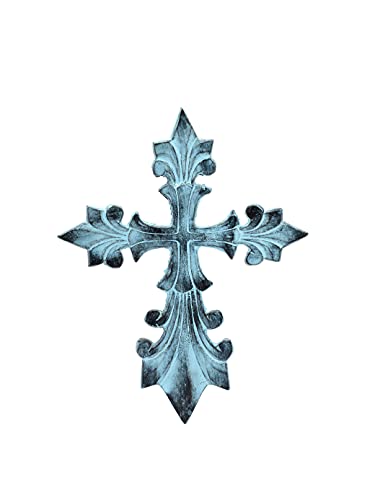 Purestory 8 Inch Decorative Wall Cross Metal Decorations For Home.religious Metal Hanging Cross Wall Decor.metal Cross Wall Decor Art For Home - Antique Rustic Blue #TOP1