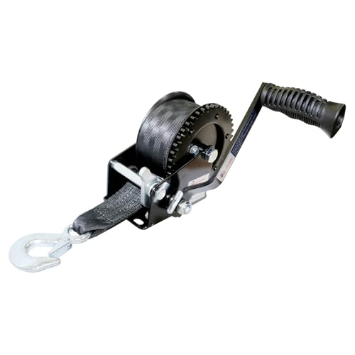 Hand Winch Heavy Duty Boat Trailer Winch Hand Winch with 10M (33FT) Polyester Strap and Two-Way Ratchet 1600LBS Pulling Capacity Manual Operated Hand Crank Winch for Trailer Boat or ATV Towing