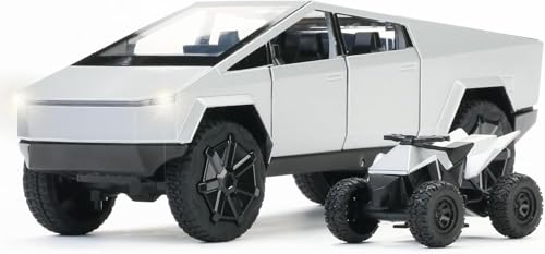 Image of 1 /24 Tesla Cybertruck Diecast Metal Toy Truck with Lights and Sounds, Mini Vehicle for Boys Ages 3 and Up, Realistic Design, Fun Educational Play, for Kids and Collectors (Silver)