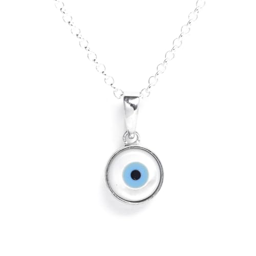 Image of Clara 925 Sterling Silver Evil Eye Pendant Necklace for Men & Women | With or Without Chain | Platinum Plated