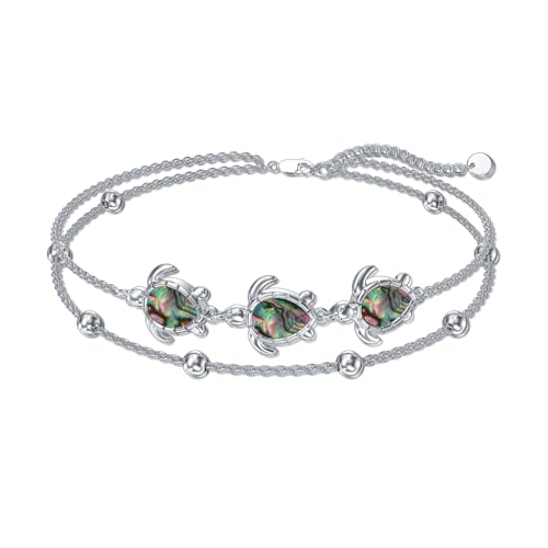 Image of 925 Sterling Silver Layered Ankle Bracelets for Women Jewelry Gifts | 925 Sterling Silver Layered Sea Turtles /Elephant /Wave Anklet Animal Bracelet Summer Ocean Beach Jewelry Gifts for Women