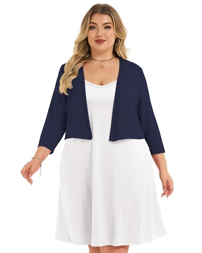 Image of Plus Size Shrugs for Women 3 /4 Sleeve Cropped Cardigan Knit Sweaters Open Front Bolero 2026