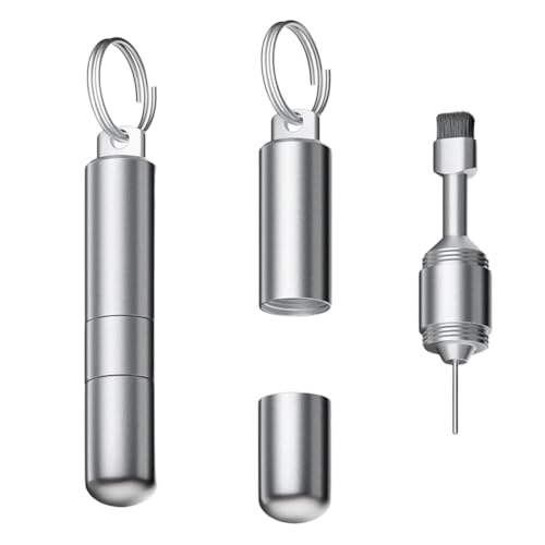 AEUXZA 2-in-1 SIM Karten Nadel & Reinigungspinsel – Tragbares SIM-Karten-Entfernungswerkzeug aus Aluminium – Mini Handy Reinigungsset mit Schlüsselanhänger für Unterwegs, Silber