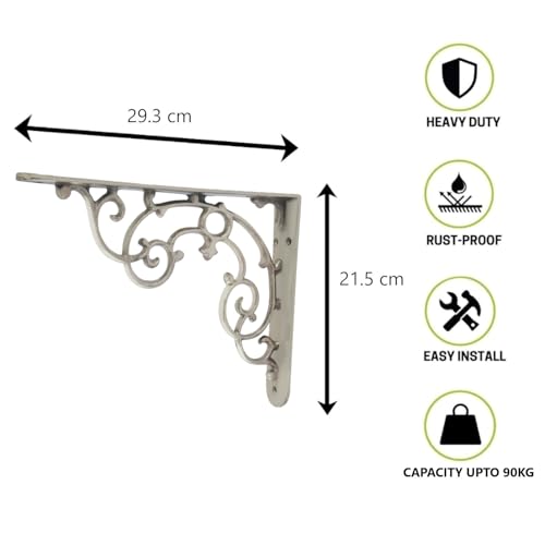 Image of Metal Handcrafted Shelf Bracket for Floating Shelves, L Angle Decorative L Shaped Corner Brace Joint Heavy Duty Wall Mounted Shelf Supporter, Corner Brace Holder | (Pack of 1 Pair, CP)