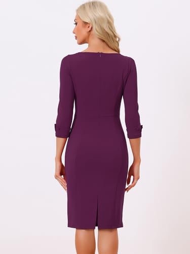 Image of Allegra K Work Dress for Women 3 /4 Sleeve Boat Neck Back Slit Sheath 2026 Professional Bodycon Business Casual Dresses