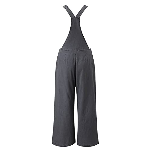 Pantalones vaqueros de mujer tipo peto holgado con bolsillos laterales 3