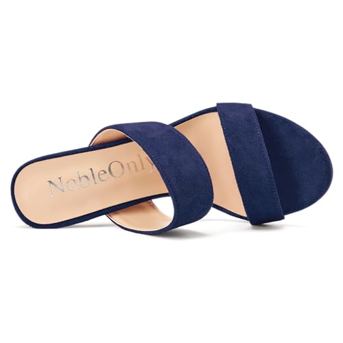 Image of NobleOnly Womens Round Open Toe Heeled Sandals Two Strap Stiletto High Heel Sandals Backless Dress Slip-on Mules Sandals 3.9 Inches Heels