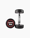 BOOMFIT Mancuernas 5 kg redondas (par) | Goma antigolpes silenciosa | Mango cromado moleteado | Fuerza y tonificación en gimnasio o en casa | Para hombres y mujeres | Pesas y mancuernas home gym