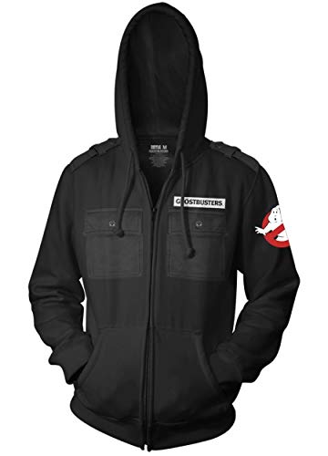 Ripple Junction Ghostbusters Men's Authentic Full Zip Hooded Sweatshirt w/Chest Pockets Epaulettes Officially Licensed