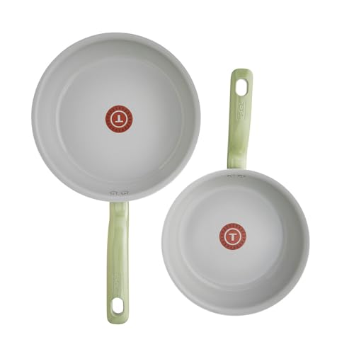 Image of T-fal Recycled Ceramic Non Stick Fry Pan Set 2 Piece, Oven Broiler Safe 350F, Healthy Cooking, Skillets, Kitchen Frying Pans, Pots and Pans Set, Cookware, Dishwasher Safe, Reduced Eco-impact, Green