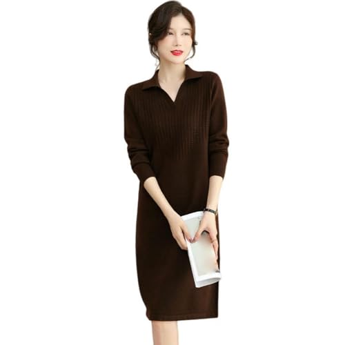 Robe en tricot rouge mi-longue d'automne hiver pour femme élégante au bureau