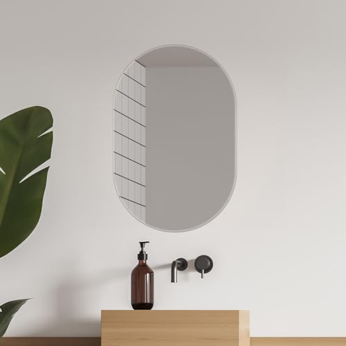 Image of Frameless Decorative Capsule Wall Mount Mirror | Bathroom Mirror and Bedroom Mirror | Non-Bevelled Mirror | Made in India (12 X 18 Inches) F-NBCAP1218
