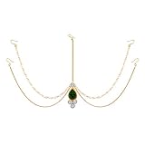 I Jewels Gold Plated Indian Wedding Bollywood Pearl Head Piece/Head Bands/Head Chain/Mathapatti/Maang Tikka for Women (T1083G)