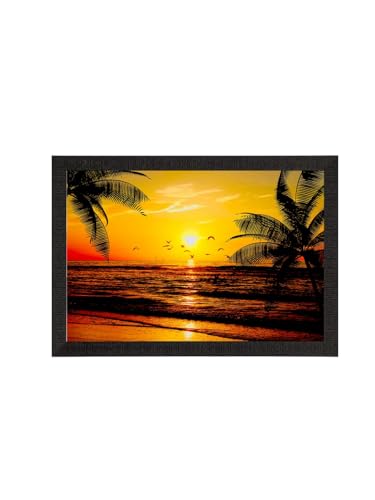 Image of eCraftIndia Flying Birds During Sunrise Beach View Painting Digital Printed Wall Art - Coastal Home Decor For Living Room, Bedroom, Office - Gift For Nature Enthusiasts, Family, Friends, Birthday