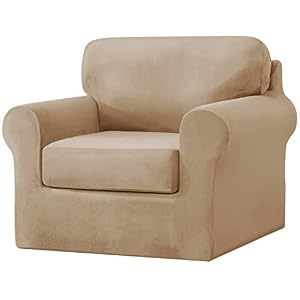 vctops 3 Pieces Velvet Stretch Armchair Sofa Cover for 1 Seater Couch Soft Washable Sofa Slipcover with Individual Backrest and Cushion Cover for Kids Cats Dogs (Light Coffee,1 Seat)