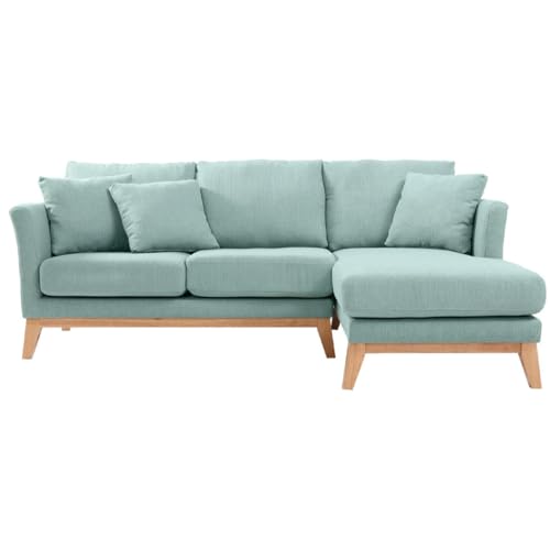 Miliboo Canapé d'angle Droit déhoussable scandinave 4 Places en Tissu Vert Lagon et Bois Clair Oslo