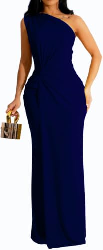 Image of SxClub Women's Formal Wedding Guest Dresses Long Prom Gowns Evening Party | Cocktail Dresses for Women High Neck Sleeveless Twist Waist Floor Length Dress Split Back